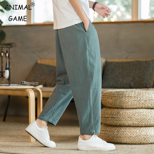 Men's Trousers Cotton Linen Fashion Casual Pants Solid Color Carousel 2
