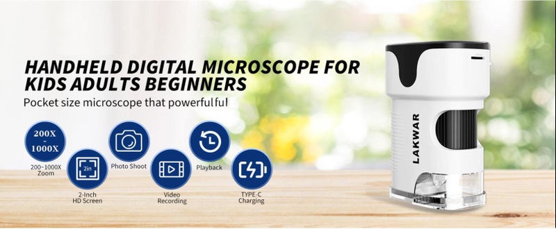 Portable Digital Microscope,200-1000X Pocket Handheld Microscope with Slide Kit Carousel 2