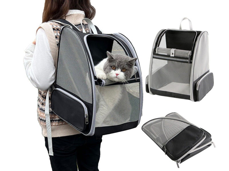 Cat Backpack Carrier Portable Breathable Foldable Outdoor Travel Pet Bag - Black Carousel 1