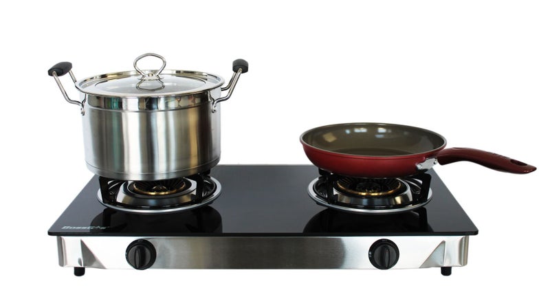 2 Double Burner Gas Cooktop Tempered Glass Countertop Gas Stove Wok Burner Hob Carousel 12