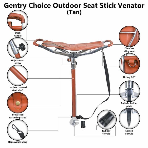 Outdoor Shooting Stick Adjustable Venator Leather Walking Stick Seat Tan Carousel 11