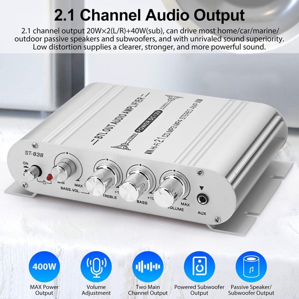 12V 400 Watt Car Audio Stereo Amplifier 2.1Channel HiFi Speaker Power Amp S Carousel 2