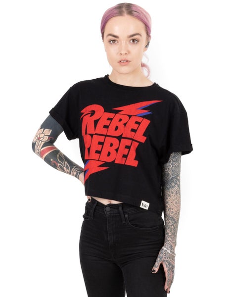 David Bowie Black Cropped Short Sleeved T-Shirt (Womens) Carousel 1