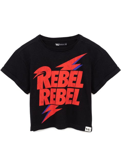 David Bowie Black Cropped Short Sleeved T-Shirt (Womens) Carousel 2