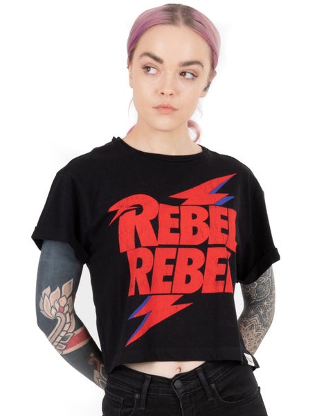 David Bowie Black Cropped Short Sleeved T-Shirt (Womens) Carousel 4