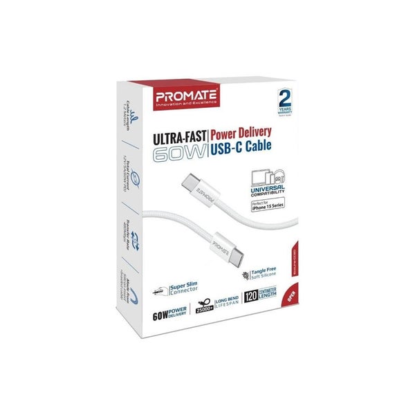 Promate EcoLine 1.2M USB-C to USB-C Cable - White Carousel 4