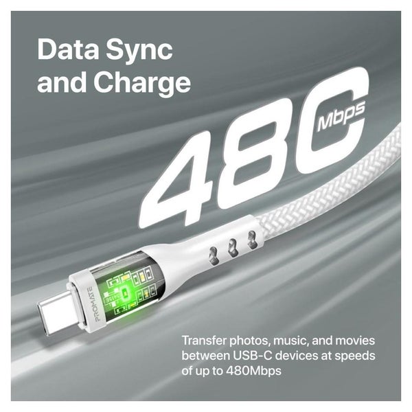 Promate 1.2M USB-C to USB-C Cable - White (TRANSLINE-CC.WHT) Carousel 2
