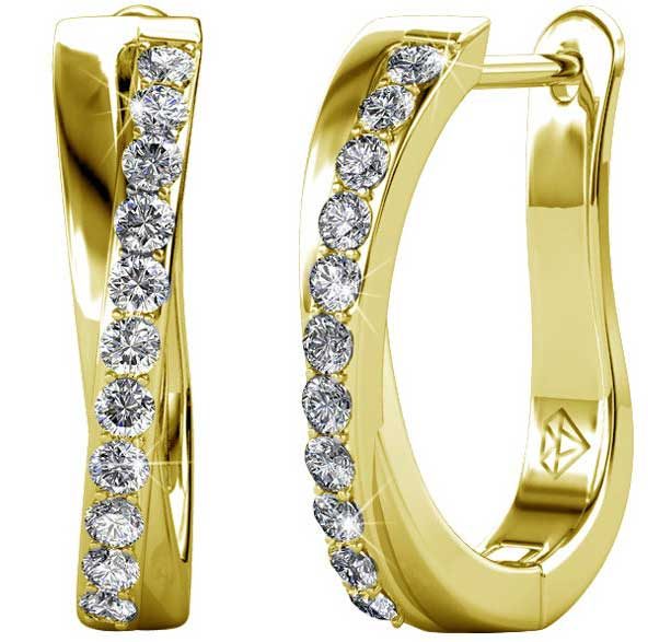 18K Yellow Gold Crystal Huggie Earrings "Celina" Carousel 1