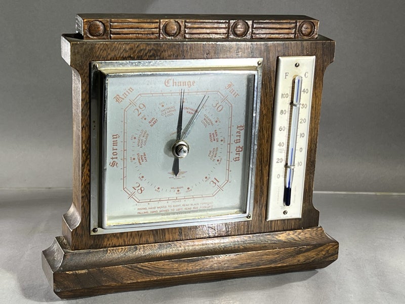 Vintage Shortland SB (WORKING) Barometer with Thermometer in Oak Casing>>> Carousel 1