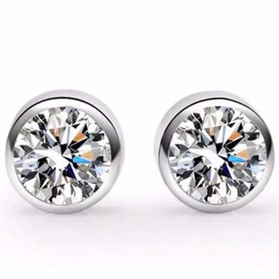 925 Sterling Silver CZ Diamond Studs "Lorena" Carousel 1
