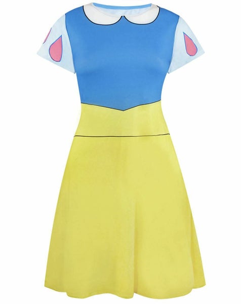 Disney White Short Sleeve Skater Dress (Womens) Carousel 1