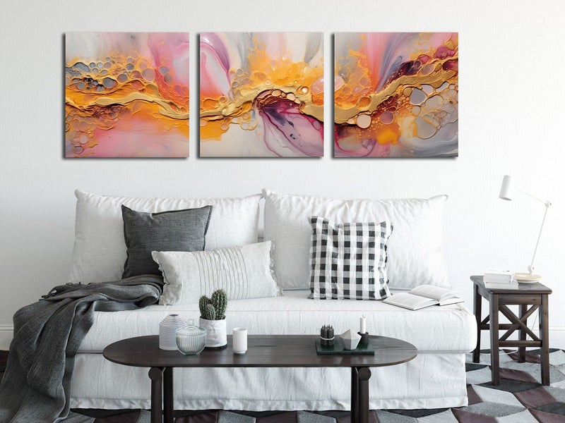 ON SALE FREE SHIPPING - 3 Piece Canvas Art Print - Natural Luxury Abstract Fluid Carousel 1