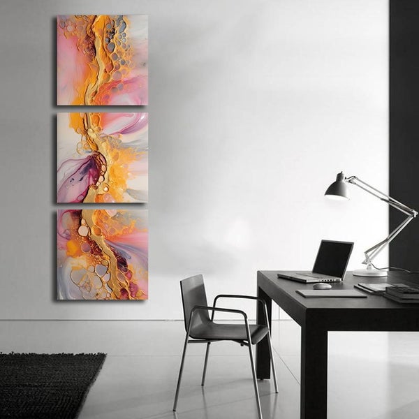 ON SALE FREE SHIPPING - 3 Piece Canvas Art Print - Natural Luxury Abstract Fluid Carousel 2