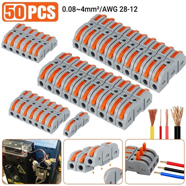 50X Reusable Spring Lever Terminal Block Electric 28-12AWG Wire Cable Conne Carousel 1