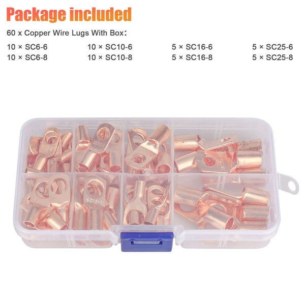 60x Car Copper Ring Lug Terminal Battery Wire Bare Cable Crimp Connector SC Carousel 7