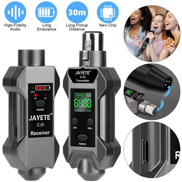 Microphone System Wireless XLR Transmitter Receiver Rechargeable Speaker Ad Carousel 1