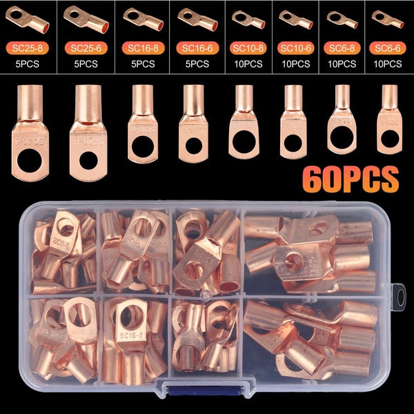 60x Car Copper Ring Lug Terminal Battery Wire Bare Cable Crimp Connector SC Carousel 1