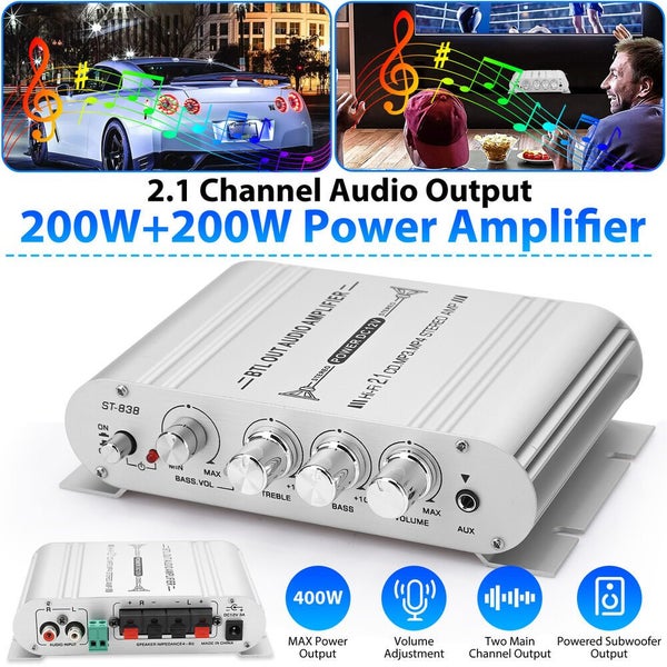 12V 400 Watt Car Audio Stereo Amplifier 2.1Channel HiFi Speaker Power Amp S Carousel 1