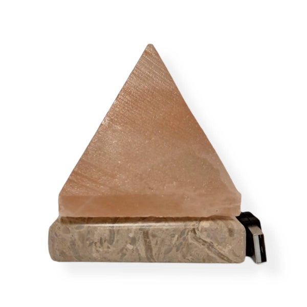 USB Himalayan Salt Lamp - Pyramid Triangle Carved Shape Pink Crystal Rock Light Carousel 1