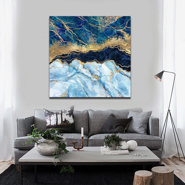 ON SALE FREE SHIPPING -1 Piece Canvas Art Print - Blue Marble Gold Foil Glitter Carousel 1