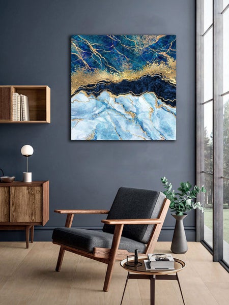 ON SALE FREE SHIPPING -1 Piece Canvas Art Print - Blue Marble Gold Foil Glitter Carousel 2