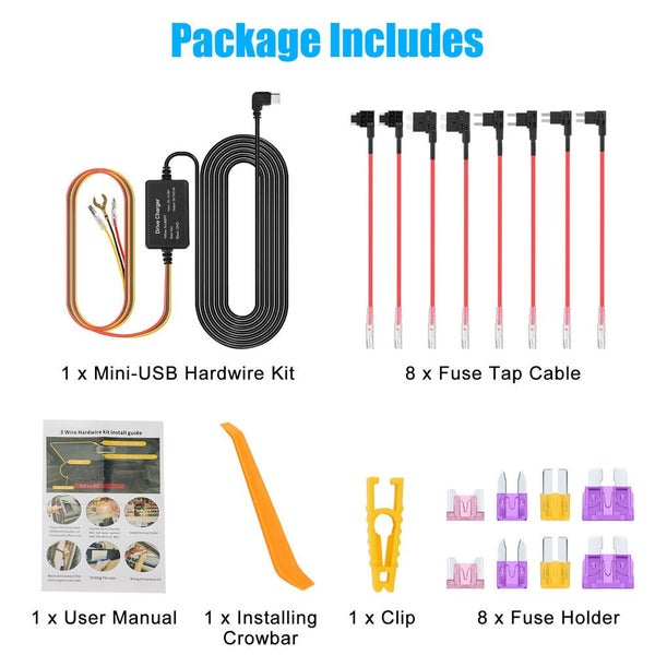 Universal Dash Cam Hardwire Kit Mini USB Cable Fuse 12-24V for Car Truck SU Carousel 9