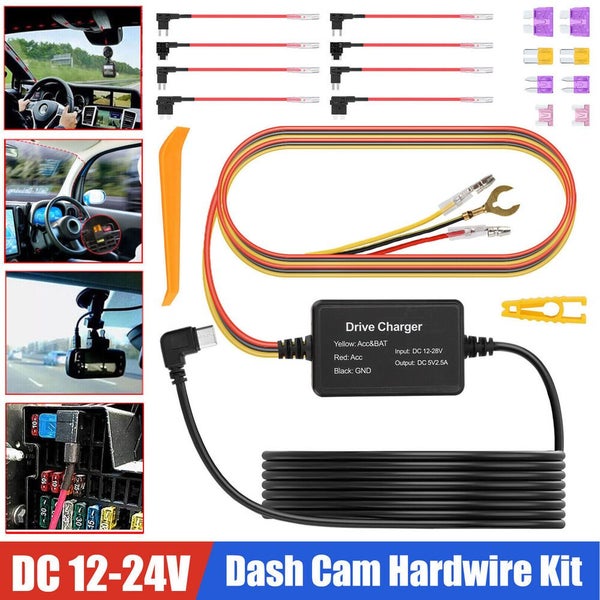 Universal Dash Cam Hardwire Kit Mini USB Cable Fuse 12-24V for Car Truck SU Carousel 1