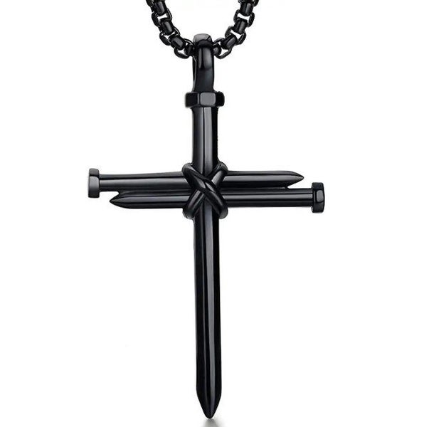 Men's Titanium Steel Edgy Cross Pendant Necklace in Gun-Metal Black Carousel 1