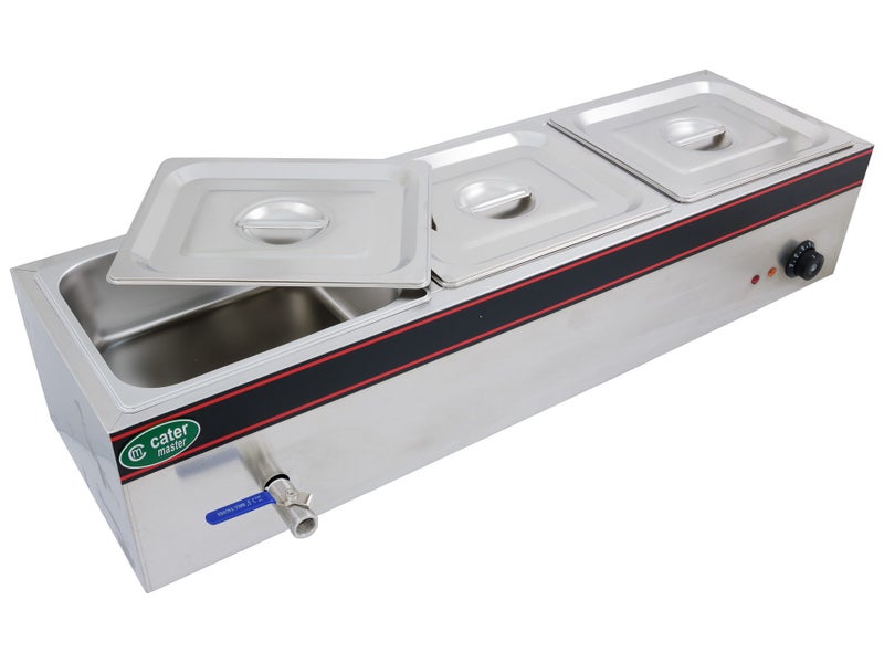Hot Food Warmer Bain Marie 3x 1/2 GN Tray + Lids - 1.5kW - Commercial Bainmarie Carousel 1
