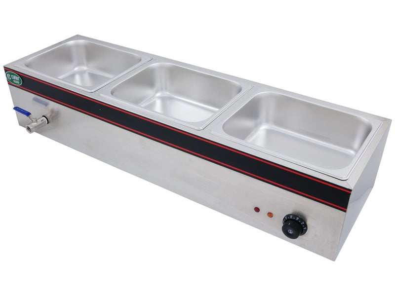 Hot Food Warmer Bain Marie 3x 1/2 GN Tray + Lids - 1.5kW - Commercial Bainmarie Carousel 2