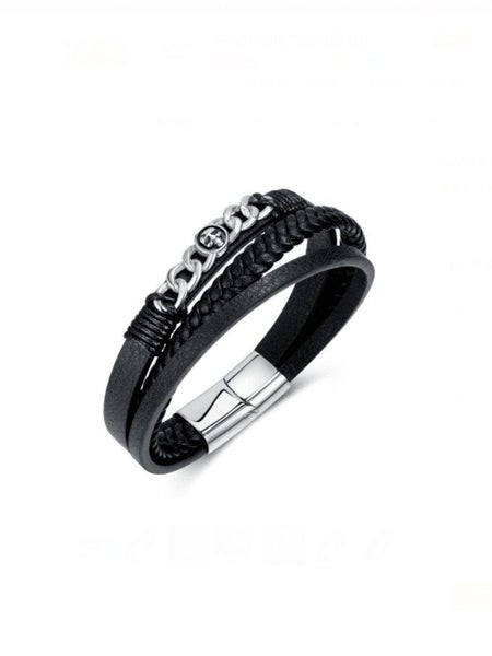 Men's Titanium Steel Leather Woven Layered Bracelet Carousel 1