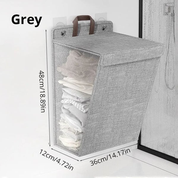 Foldable Adhesive Laundry Basket Hamper Wall Hanging Clothes Mesh Hook Organizer Carousel 1