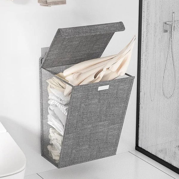 Foldable Adhesive Laundry Basket Hamper Wall Hanging Clothes Mesh Hook Organizer Carousel 2