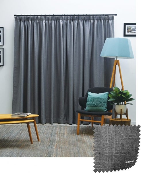 CATO 210X220CM DROP PAIR PENCIL ready made curtain CHARCOAL Carousel 1