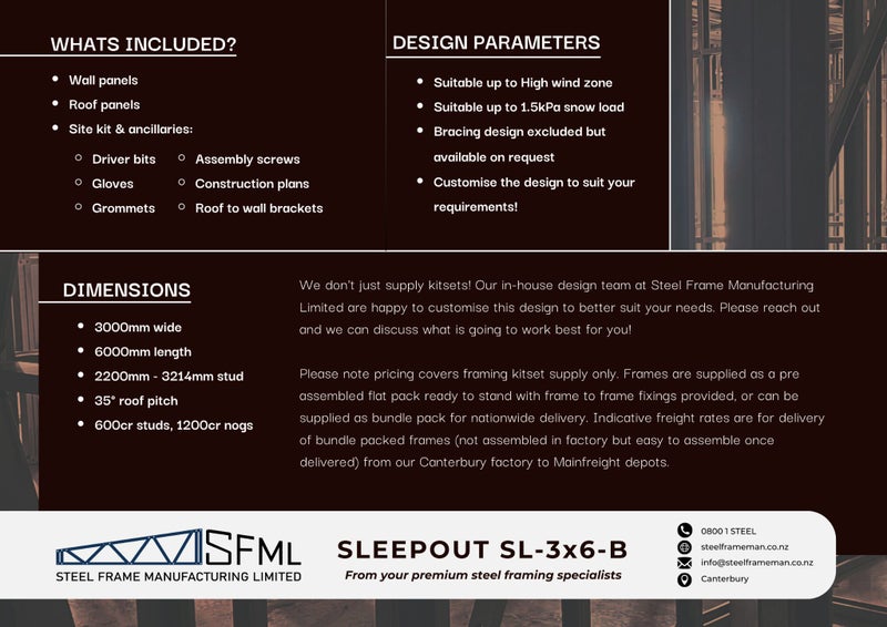 Sleepout Steel Frame Kitset - 3.0m x 6.0m *FREE DELIVERY!* Carousel 9