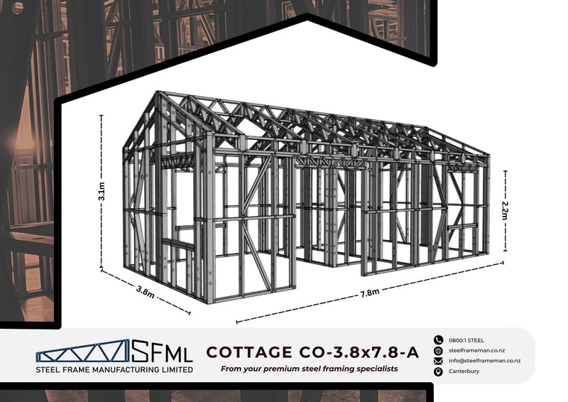 Cottage Steel Frame Kitset - 3.8m x 7.8m (29.64m2) *FREE DELIVERY!* Carousel 2