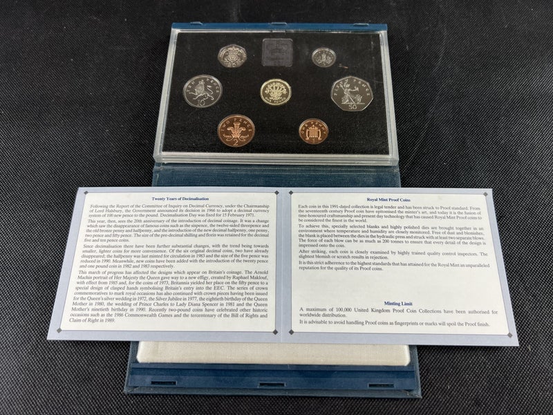1991 UK Proof Coin Collection Set by Royal Mint - Cased - Lot K960 Carousel 1