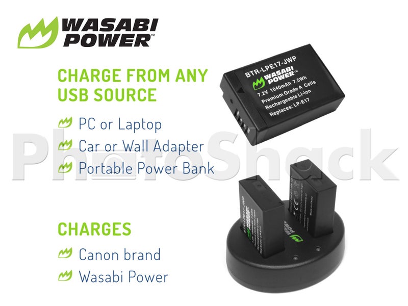 LPE17 Battery for Canon (2 Pack + USB Dual Charger) Carousel 2