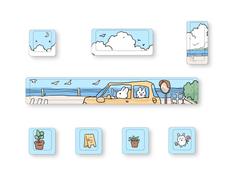 Cute Theme Personalized Addition Key Cap Eight Piece Set with Five Carousel 1