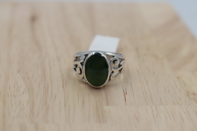 Stg Silver Ring with Greenstone Carousel 1