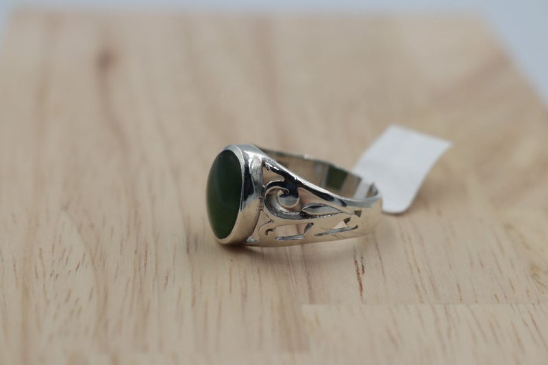 Stg Silver Ring with Greenstone Carousel 2