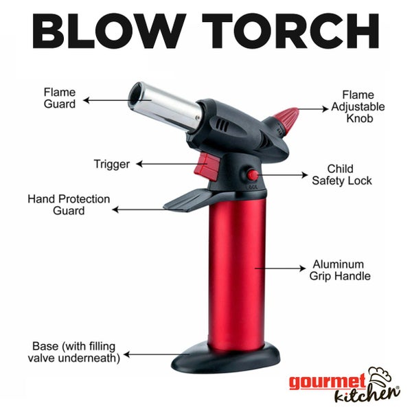 Gourmet Kitchen Refillable Butane Kitchen Blow Torch - Red And Black Carousel 8