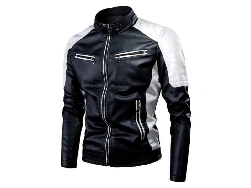 Men Stand Collar Motorcycle PU Leather Jackets Slim Fit PU Leather Carousel 2