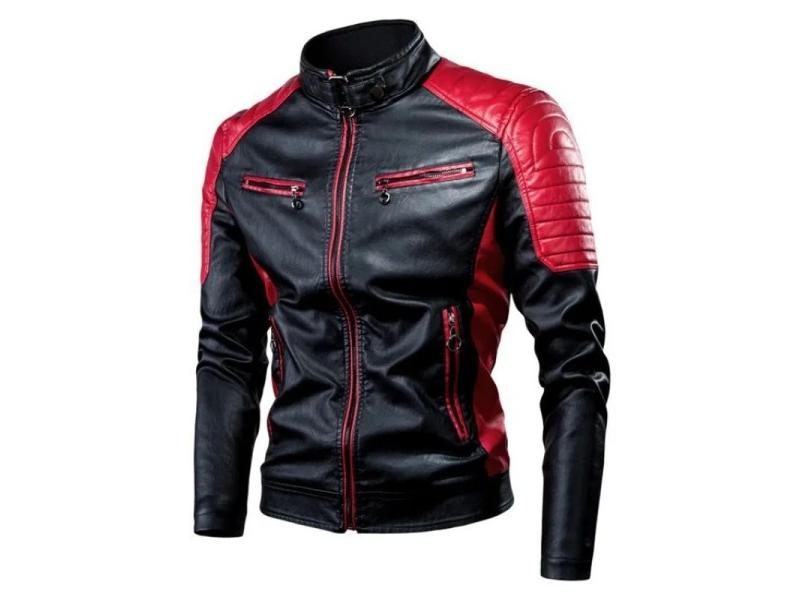 Men Stand Collar Motorcycle PU Leather Jackets Slim Fit PU Leather Carousel 1