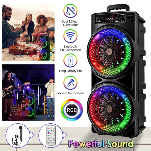 5000W Dual 8.5''Bluetooth Speaker Sub Woofer Heavy Bass Party RGB w/ Mic Remote Carousel 2