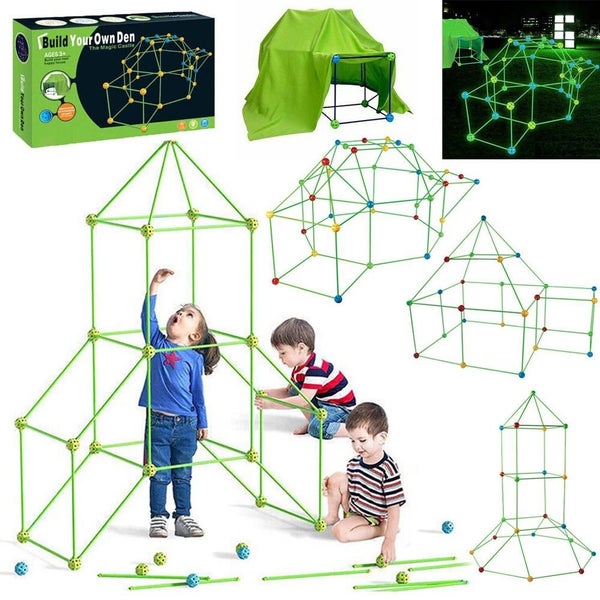 175Pcs DIY Build Your Own Den Set Children Tent Play House Kids Fort Building Carousel 1