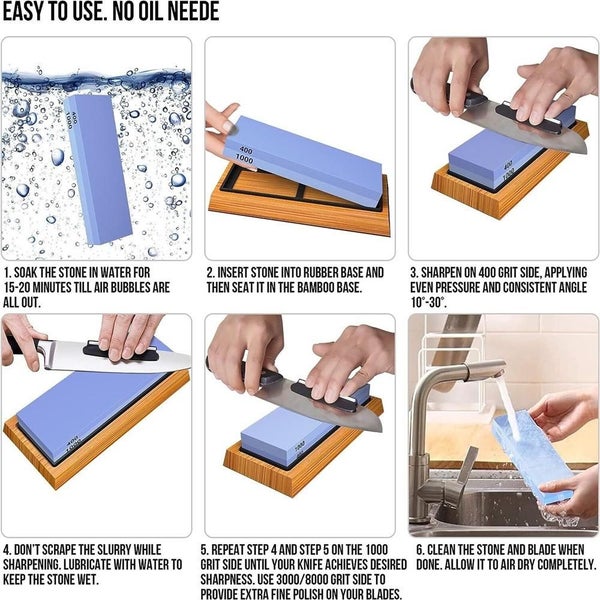 Knife Sharpening Stone Kit Kitchen Whetstone Sharpener Tool 400&1000&3000&8000 Carousel 10