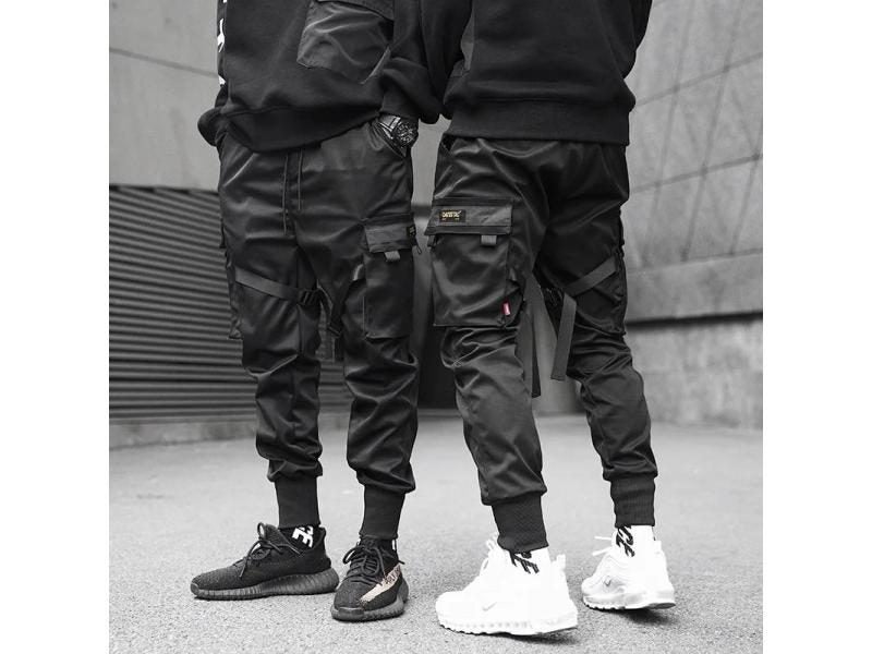 Men's Casual Hip Hop Joggers Cargo Pants With Pocket Ribbons Carousel 2