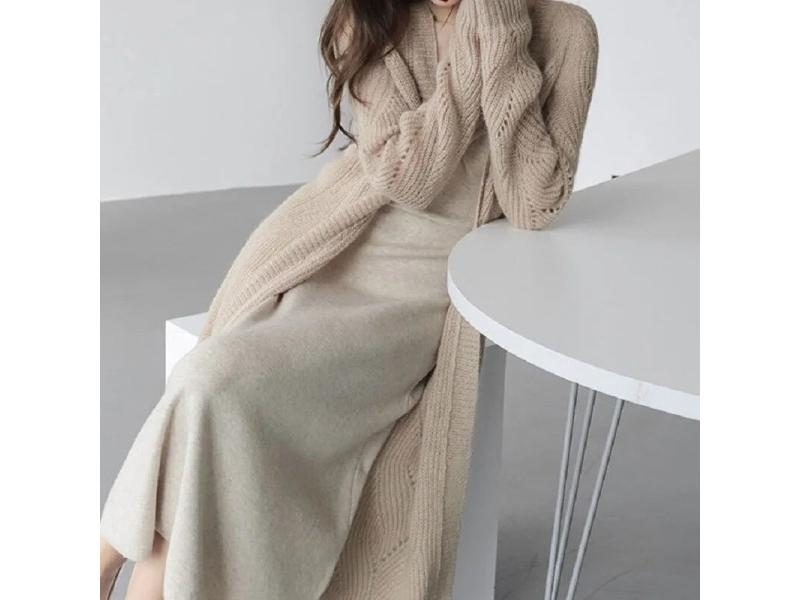 Women's Autumn Winter Casual Long Knitted Cardigan V-neck Full Cardigans Carousel 1