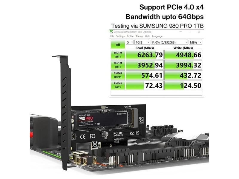 JEYI M.2 PCIe To NVMe Adapter With Aluminum Heatsink 64Gbps PCIe4.0 X4 Gen4 Carousel 1